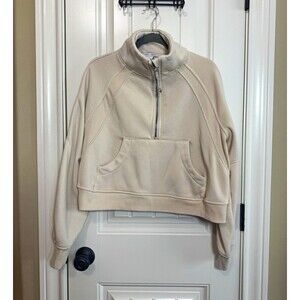 Better Together Cropped Half Zip Fleece Sweatshirt Pullover Cream Large Scuba